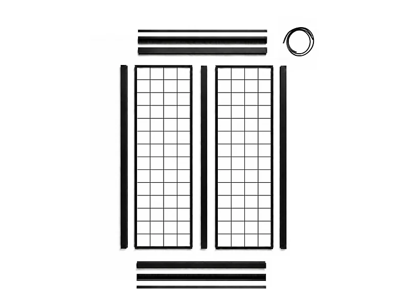 Verrière atelier intérieure aluminium noir 2 vitrages 69 x 117 cm - Décor géométrique - Damier - noir et transparent - Verre trempé