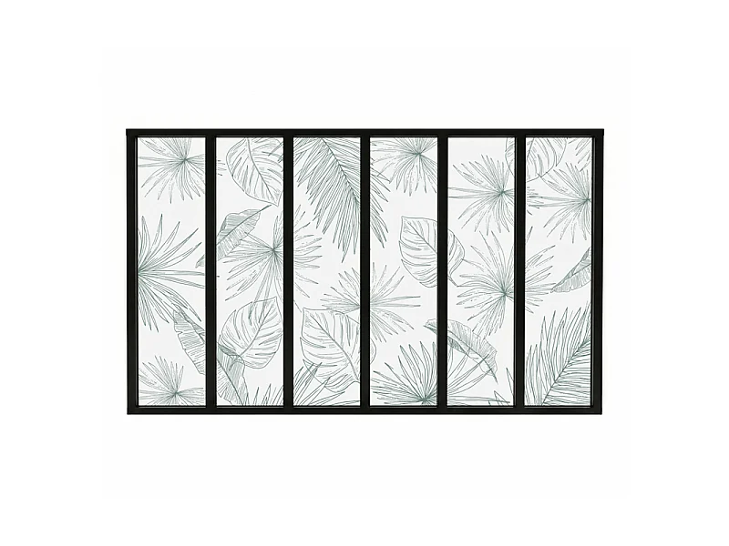 Verrière atelier intérieure aluminium noir 6 vitrages 201 x 117 cm - Décor végétal - Lamnar Vert - vert et transparent - Verre trempé