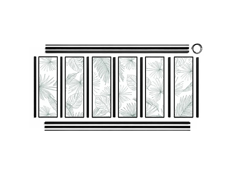 Verrière atelier intérieure aluminium noir 6 vitrages 201 x 117 cm - Décor végétal - Lamnar Vert - vert et transparent - Verre trempé