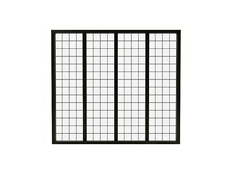 Verrière atelier intérieure aluminium noir 4 vitrages 135 x 117 cm - Décor géométrique - Damier - noir et transparent - Verre trempé