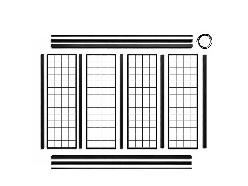 Verrière atelier intérieure aluminium noir 4 vitrages 135 x 117 cm - Décor géométrique - Damier - noir et transparent - Verre trempé