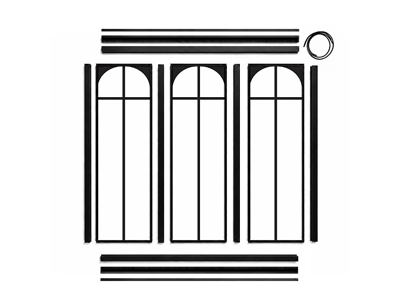 Verrière atelier intérieure aluminium noir 3 vitrages 102 x 117 cm - Décor art déco - Empire - noir et transparent - Verre trempé