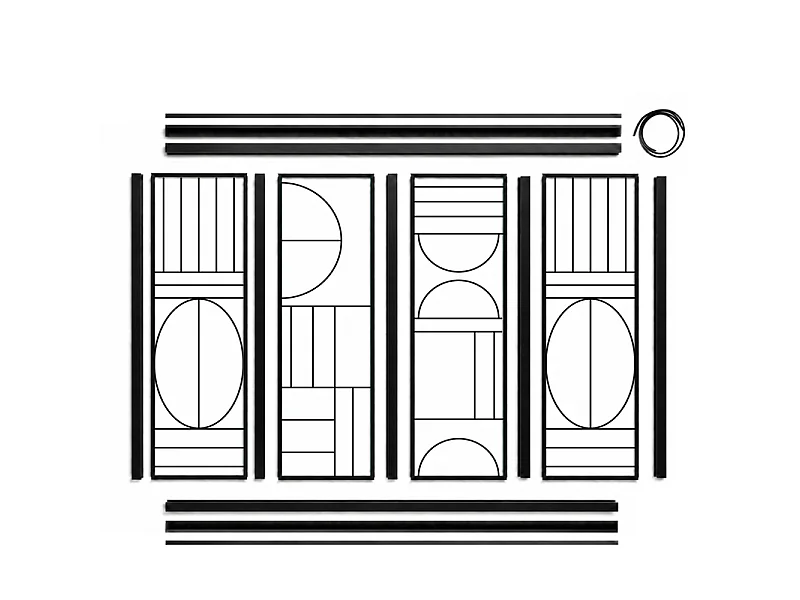 Verrière atelier intérieure aluminium noir 4 vitrages 135 x 117 cm - Décor art déco - Ovaline - noir et transparent - Verre trempé