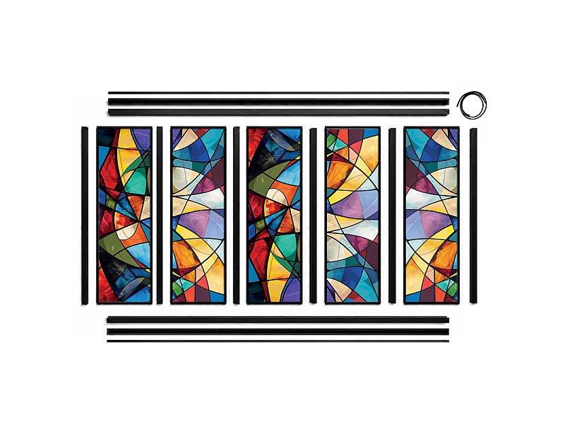 Verrière atelier intérieure aluminium noir 5 vitrages 168 x 117 cm - Décor géométrique - Virtuoso - multicolore et transparent - Verre trempé
