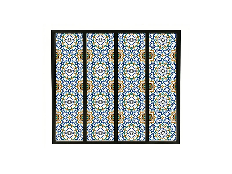 Verrière atelier intérieure aluminium noir 4 vitrages 135 x 117 cm - Décor oriental - Zeljane - bleu et multicolore et transparent - Verre trempé