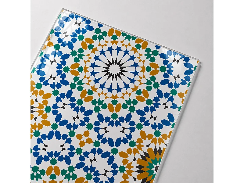 Verrière atelier intérieure aluminium noir 4 vitrages 135 x 117 cm - Décor oriental - Zeljane - bleu et multicolore et transparent - Verre trempé