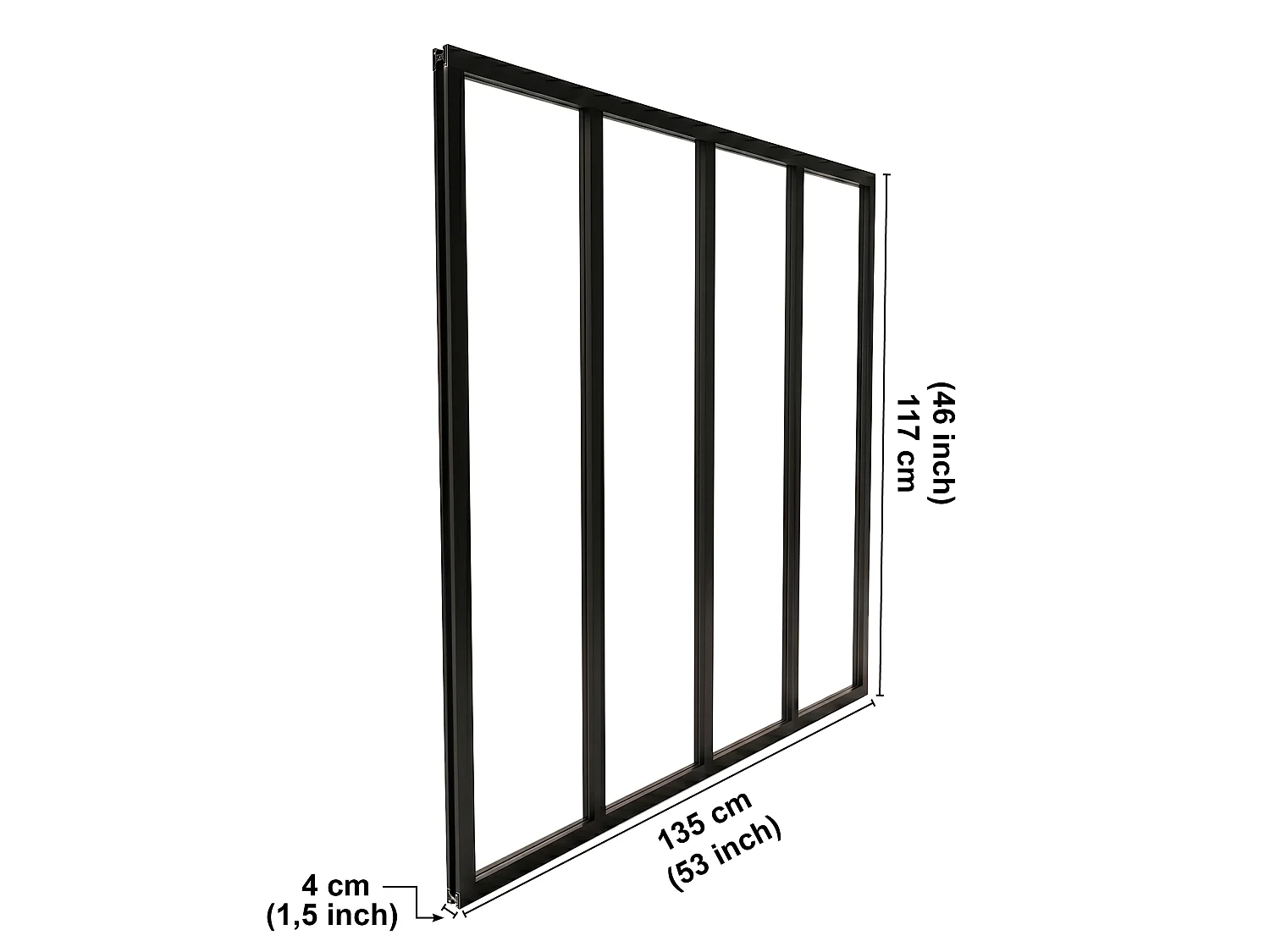 Verrière atelier intérieure aluminium noir 4 vitrages 135 x 117 cm - Décor oriental - Zeljane - bleu et multicolore et transparent - Verre trempé