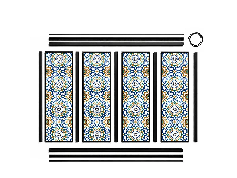 Verrière atelier intérieure aluminium noir 4 vitrages 135 x 117 cm - Décor oriental - Zeljane - bleu et multicolore et transparent - Verre trempé