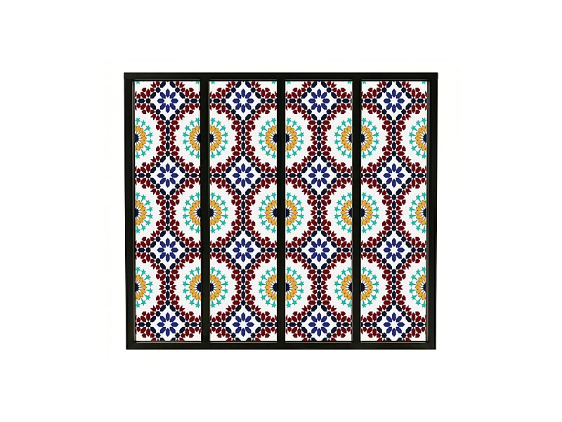 Verrière atelier intérieure aluminium noir 4 vitrages 135 x 117 cm - Décor oriental - Taljane - bleu et multicolore et transparent - Verre trempé