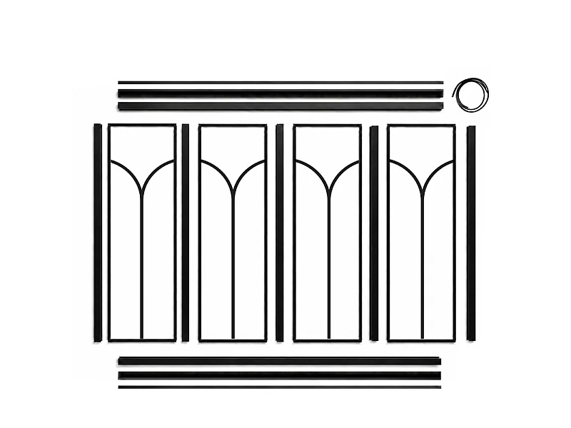 Verrière atelier intérieure aluminium noir 4 vitrages 135 x 117 cm - Décor art déco - Arcade - noir et transparent - Verre trempé