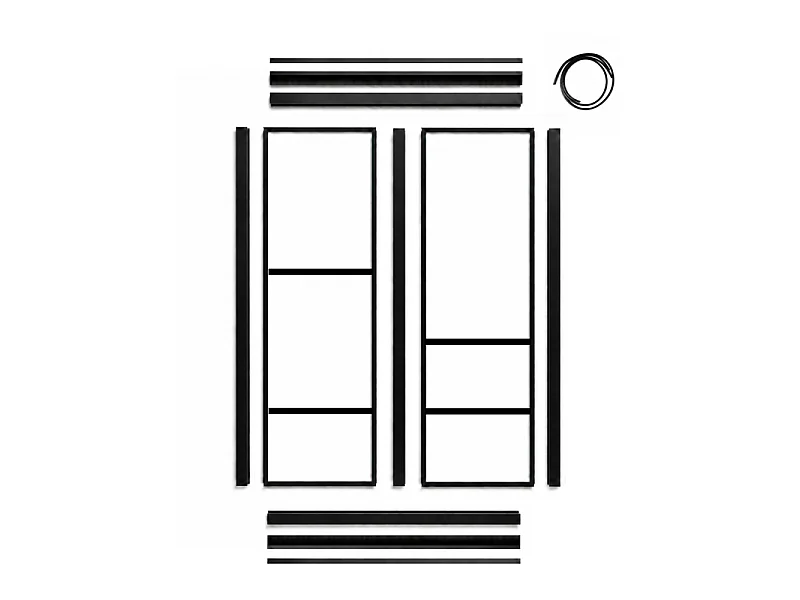Verrière atelier intérieure aluminium noir 2 vitrages 69 x 117 cm - Décor géométrique - Horizon - noir et transparent - Verre trempé