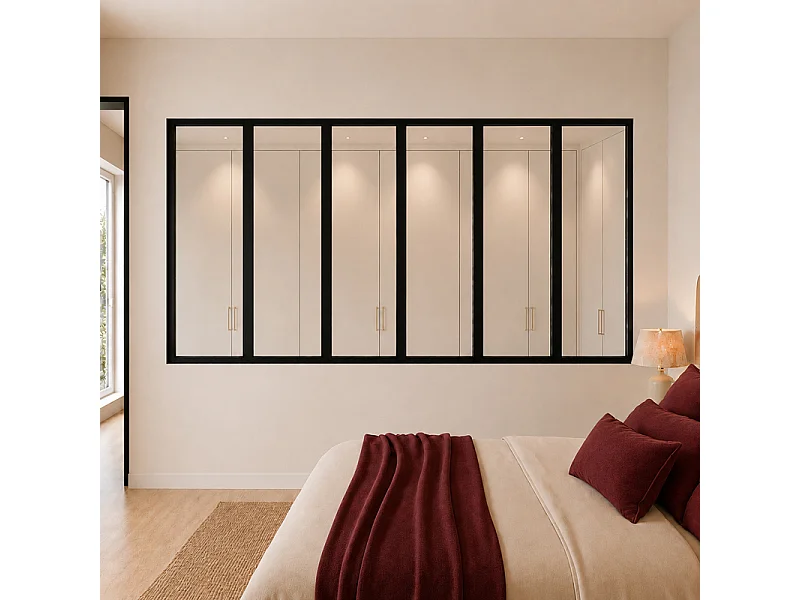 Verrière atelier intérieure aluminium noir 6 vitrages 201 x 117 cm - Décor essentiel - Essentiel - transparent - Verre trempé