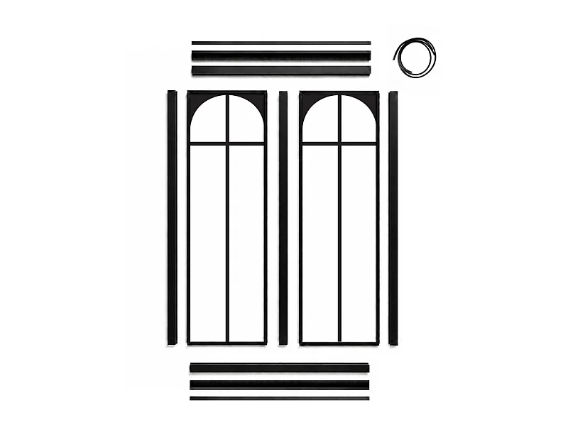 Verrière atelier intérieure aluminium noir 2 vitrages 69 x 117 cm - Décor art déco - Empire - noir et transparent - Verre trempé