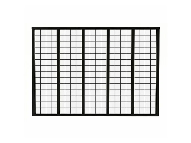 Verrière atelier intérieure aluminium noir 5 vitrages 168 x 117 cm - Décor géométrique - Damier - noir et transparent - Verre trempé