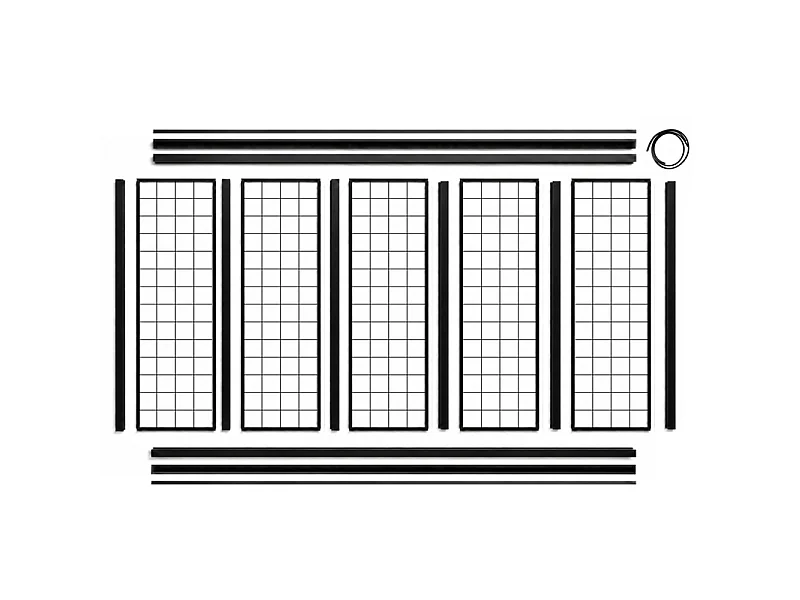 Verrière atelier intérieure aluminium noir 5 vitrages 168 x 117 cm - Décor géométrique - Damier - noir et transparent - Verre trempé