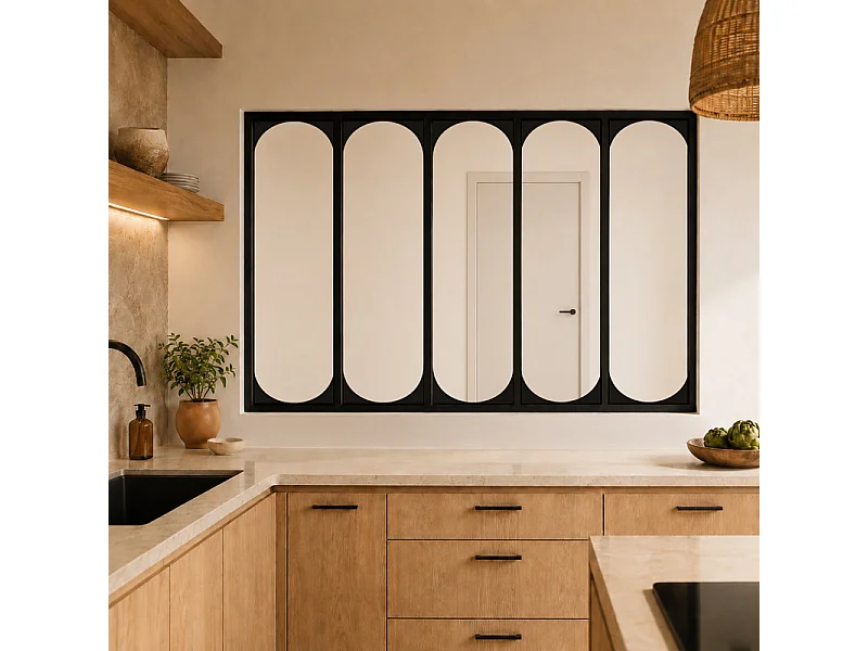 Verrière atelier intérieure aluminium noir 5 vitrages 168 x 117 cm - Décor art déco - Totem - noir et transparent - Verre trempé