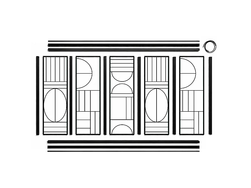 Verrière atelier intérieure aluminium noir 5 vitrages 168 x 117 cm - Décor art déco - Ovaline - noir et transparent - Verre trempé