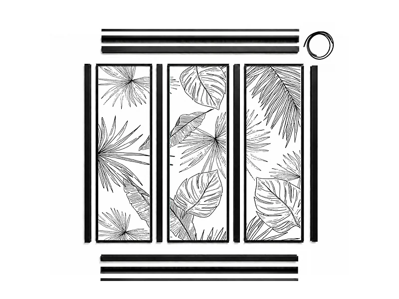 Verrière atelier intérieure aluminium noir 3 vitrages 102 x 117 cm - Décor végétal - Lamnar Noir - noir et transparent - Verre trempé