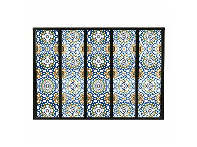 Verrière atelier intérieure aluminium noir 5 vitrages 168 x 117 cm - Décor oriental - Zeljane - bleu et multicolore et transparent - Verre trempé
