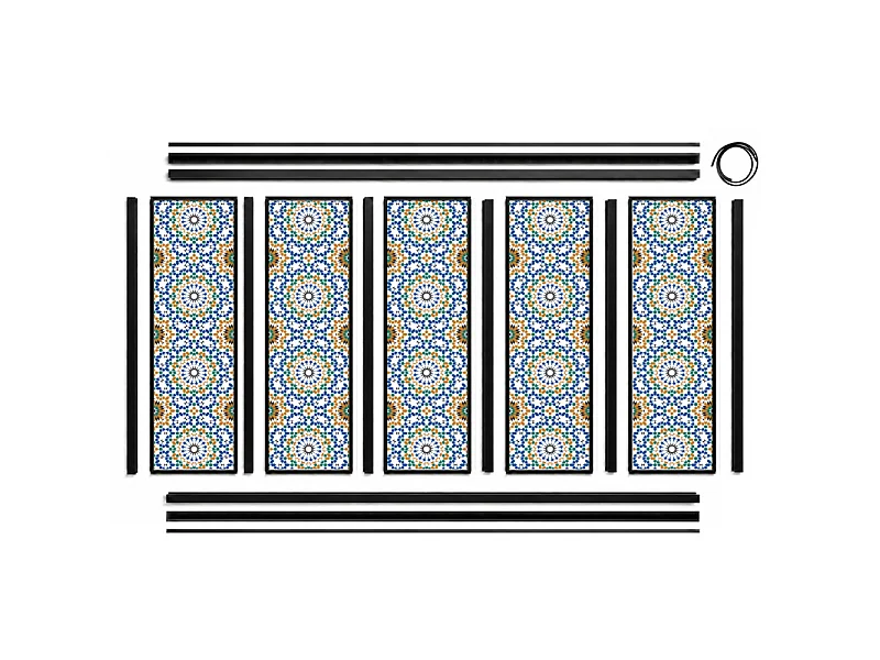 Verrière atelier intérieure aluminium noir 5 vitrages 168 x 117 cm - Décor oriental - Zeljane - bleu et multicolore et transparent - Verre trempé