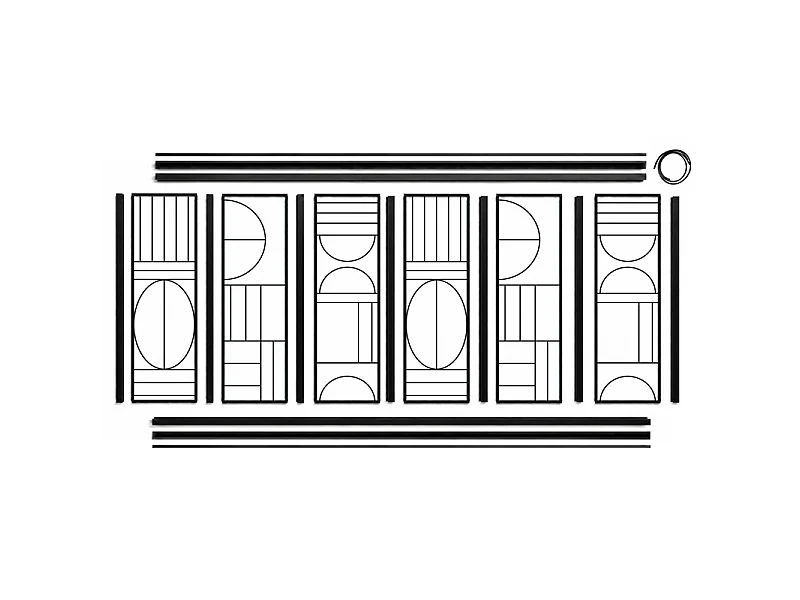 Verrière atelier intérieure aluminium noir 6 vitrages 201 x 117 cm - Décor art déco - Ovaline - noir et transparent - Verre trempé