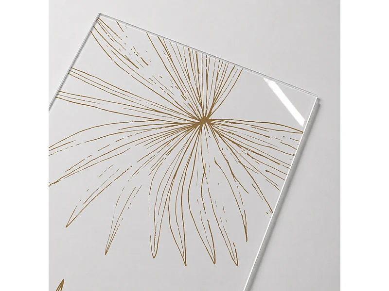 Verrière atelier intérieure aluminium noir 4 vitrages 135 x 117 cm - Décor végétal - Lamnar Kola - ocre et transparent - Verre trempé