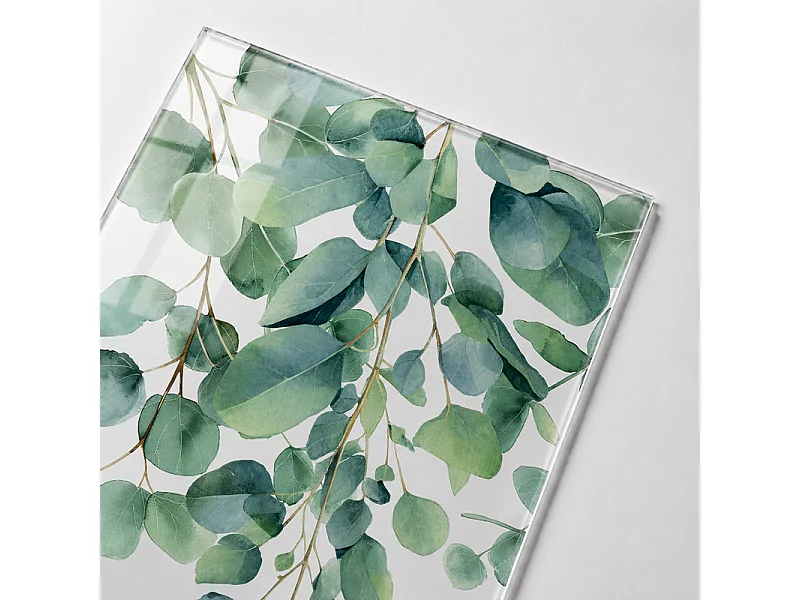 Verrière atelier intérieure aluminium noir 4 vitrages 135 x 117 cm - Décor végétal - Eucalyptus in Rain - vert et transparent - Verre trempé