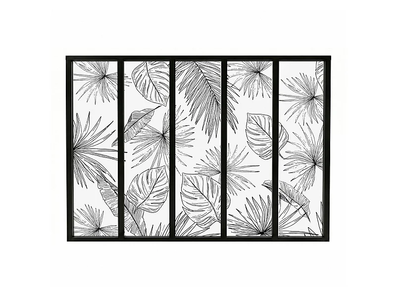 Verrière atelier intérieure aluminium noir 5 vitrages 168 x 117 cm - Décor végétal - Lamnar Noir - noir et transparent - Verre trempé