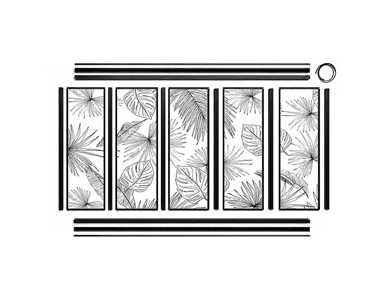 Verrière atelier intérieure aluminium noir 5 vitrages 168 x 117 cm - Décor végétal - Lamnar Noir - noir et transparent - Verre trempé