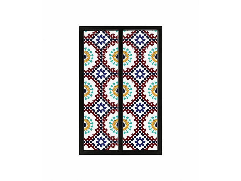 Verrière atelier intérieure aluminium noir 2 vitrages 69 x 117 cm - Décor oriental - Taljane - bleu et multicolore et transparent - Verre trempé