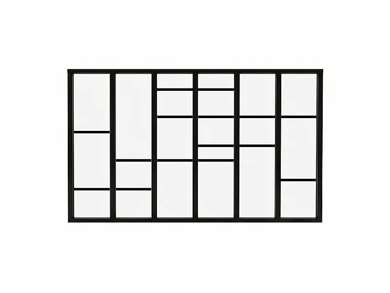 Verrière atelier intérieure aluminium noir 6 vitrages 201 x 117 cm - Décor géométrique - Horizon - noir et transparent - Verre trempé