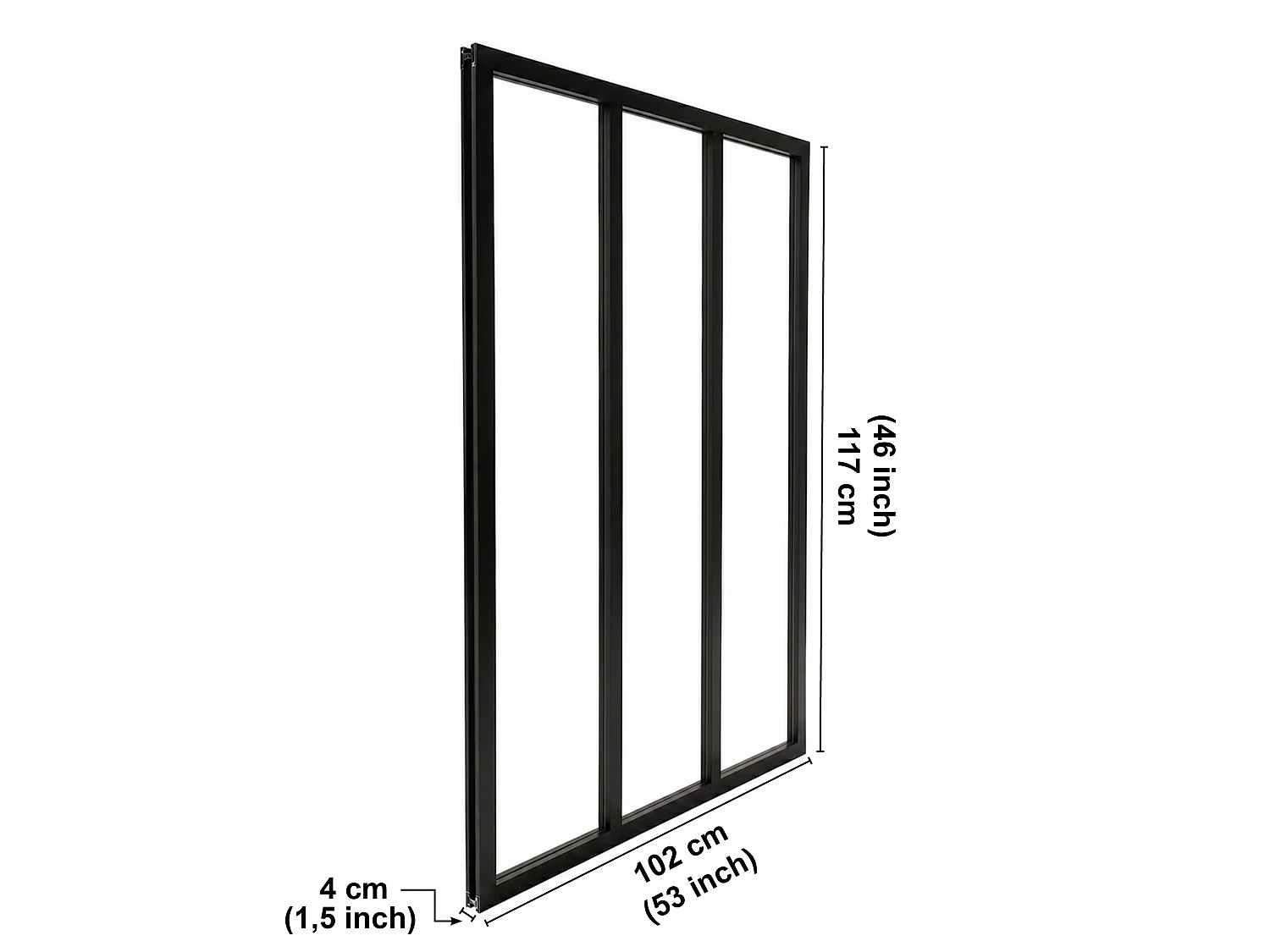Verrière atelier intérieure aluminium noir 3 vitrages 102 x 117 cm - Décor oriental - Taljane - bleu et multicolore et transparent - Verre trempé
