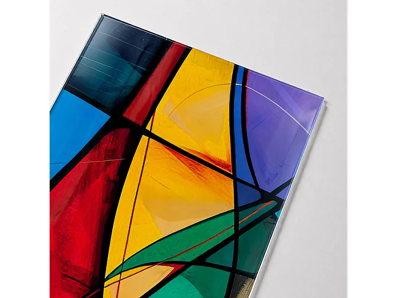 Verrière atelier intérieure aluminium noir 3 vitrages 102 x 117 cm - Décor géométrique - Virtuoso - multicolore et transparent - Verre trempé