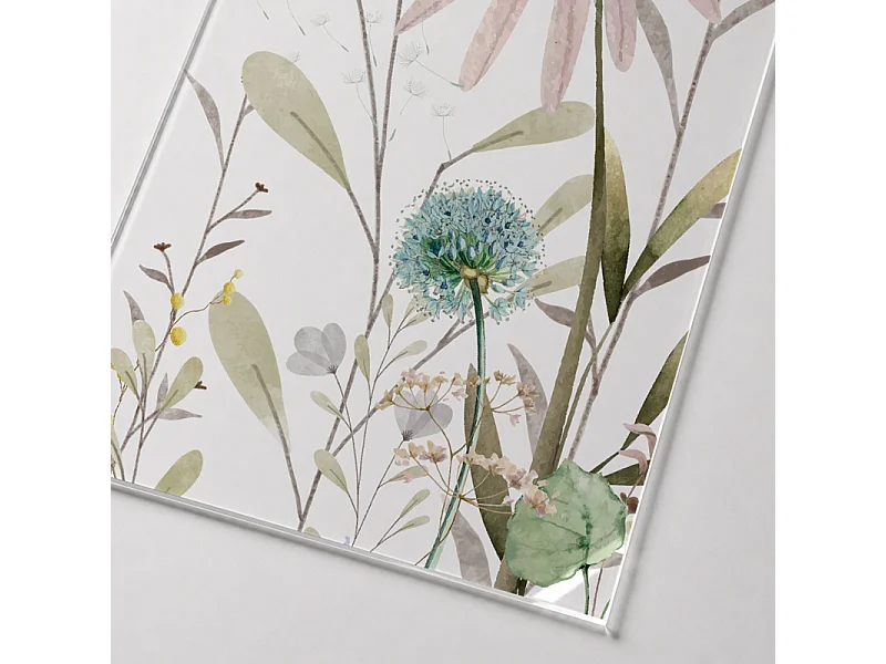 Verrière atelier intérieure aluminium noir 4 vitrages 135 x 117 cm - Décor végétal - Herbier - rouge et vert et transparent - Verre trempé