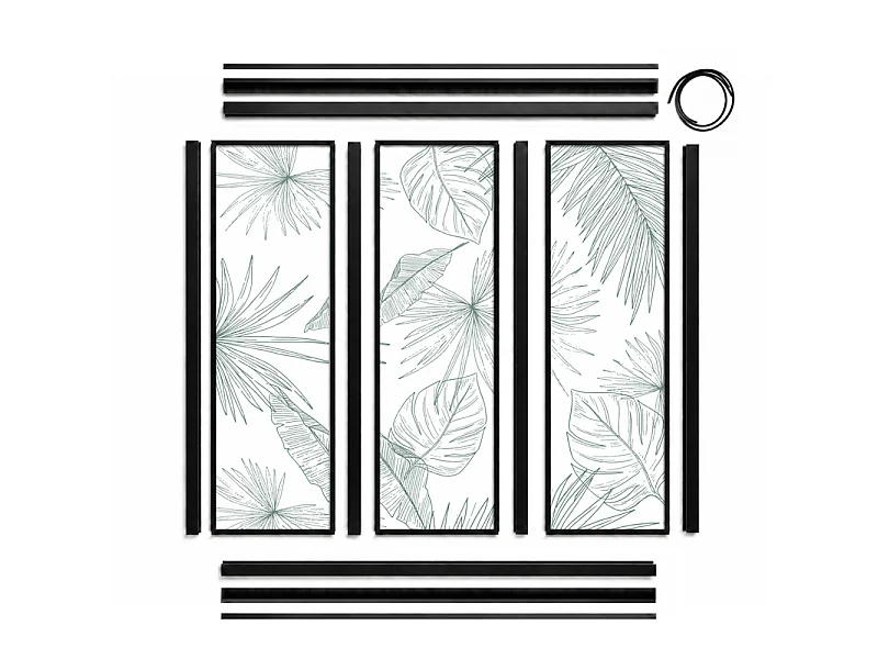 Verrière atelier intérieure aluminium noir 3 vitrages 102 x 117 cm - Décor végétal - Lamnar Vert - vert et transparent - Verre trempé