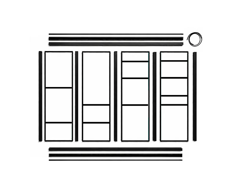 Verrière atelier intérieure aluminium noir 4 vitrages 135 x 117 cm - Décor géométrique - Horizon - noir et transparent - Verre trempé