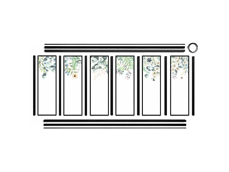 Verrière atelier intérieure aluminium noir 6 vitrages 201 x 117 cm - Décor végétal - Flowers in Rain - vert et transparent - Verre trempé