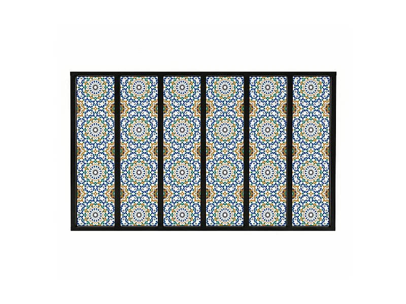 Verrière atelier intérieure aluminium noir 6 vitrages 201 x 117 cm - Décor oriental - Zeljane - bleu et multicolore et transparent - Verre trempé