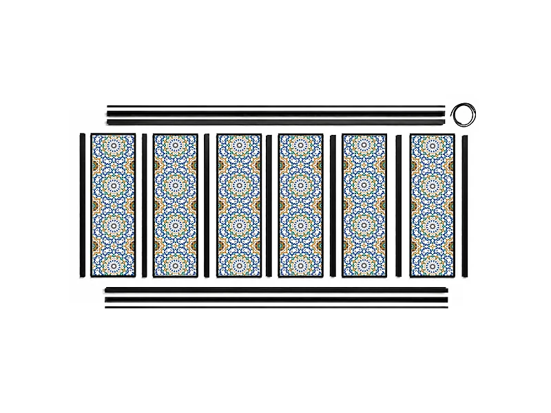 Verrière atelier intérieure aluminium noir 6 vitrages 201 x 117 cm - Décor oriental - Zeljane - bleu et multicolore et transparent - Verre trempé