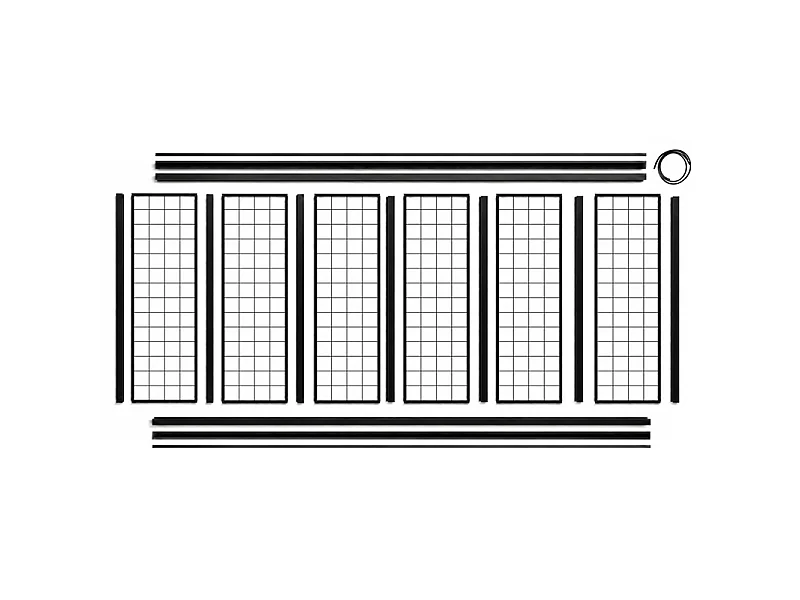 Verrière atelier intérieure aluminium noir 6 vitrages 201 x 117 cm - Décor géométrique - Damier - noir et transparent - Verre trempé