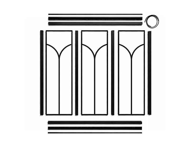 Verrière atelier intérieure aluminium noir 3 vitrages 102 x 117 cm - Décor art déco - Arcade - noir et transparent - Verre trempé