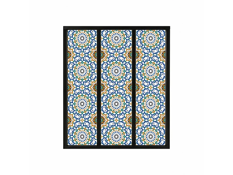 Verrière atelier intérieure aluminium noir 3 vitrages 102 x 117 cm - Décor oriental - Zeljane - bleu et multicolore et transparent - Verre trempé