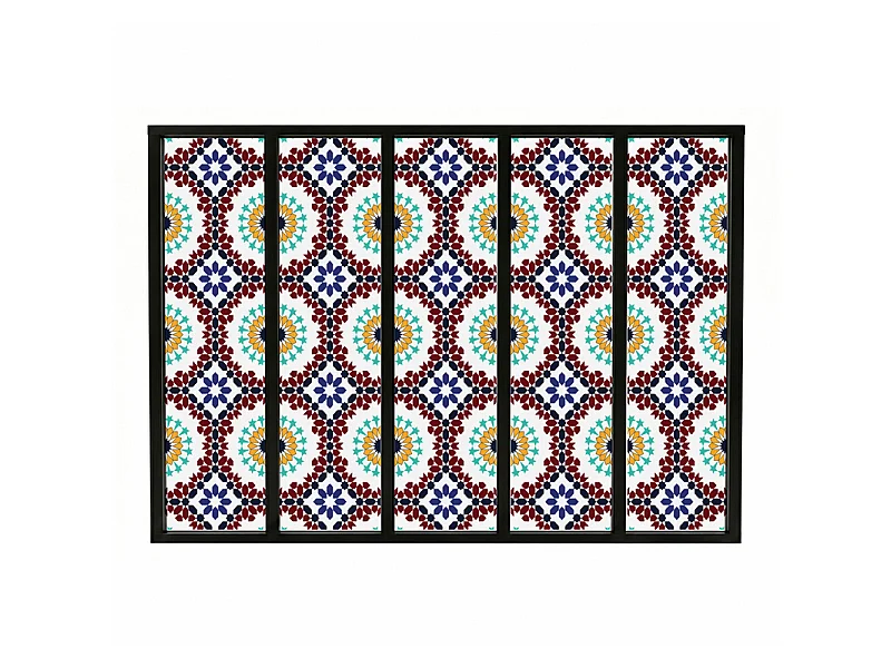 Verrière atelier intérieure aluminium noir 5 vitrages 168 x 117 cm - Décor oriental - Taljane - bleu et multicolore et transparent - Verre trempé