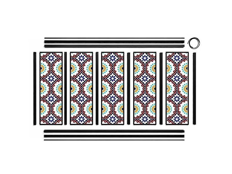 Verrière atelier intérieure aluminium noir 5 vitrages 168 x 117 cm - Décor oriental - Taljane - bleu et multicolore et transparent - Verre trempé