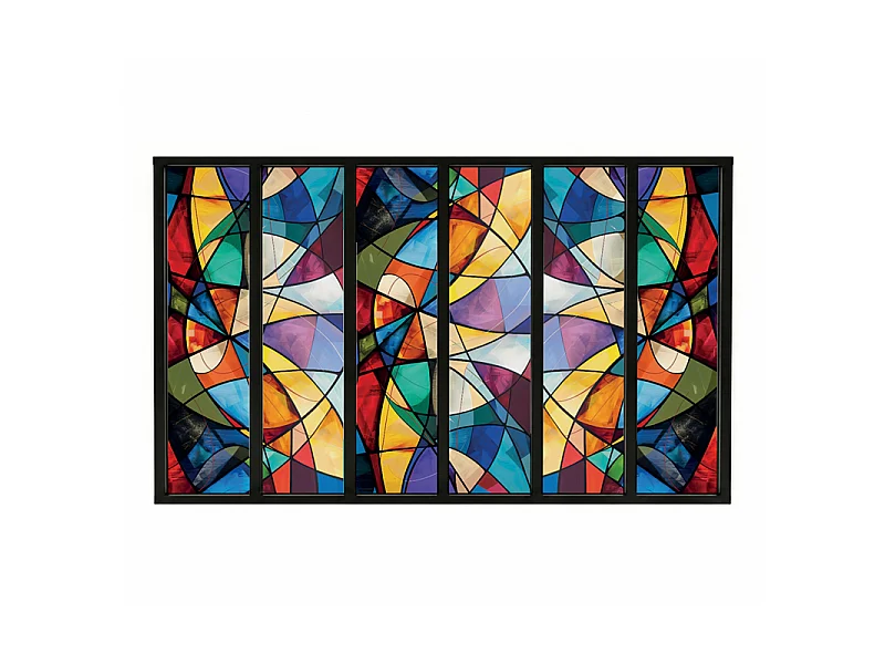 Verrière atelier intérieure aluminium noir 6 vitrages 201 x 117 cm - Décor géométrique - Virtuoso - multicolore et transparent - Verre trempé