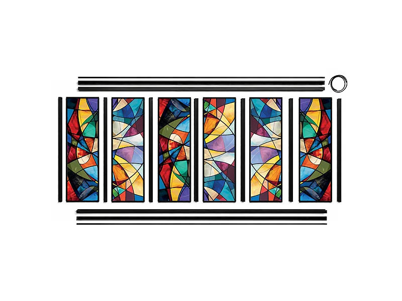 Verrière atelier intérieure aluminium noir 6 vitrages 201 x 117 cm - Décor géométrique - Virtuoso - multicolore et transparent - Verre trempé