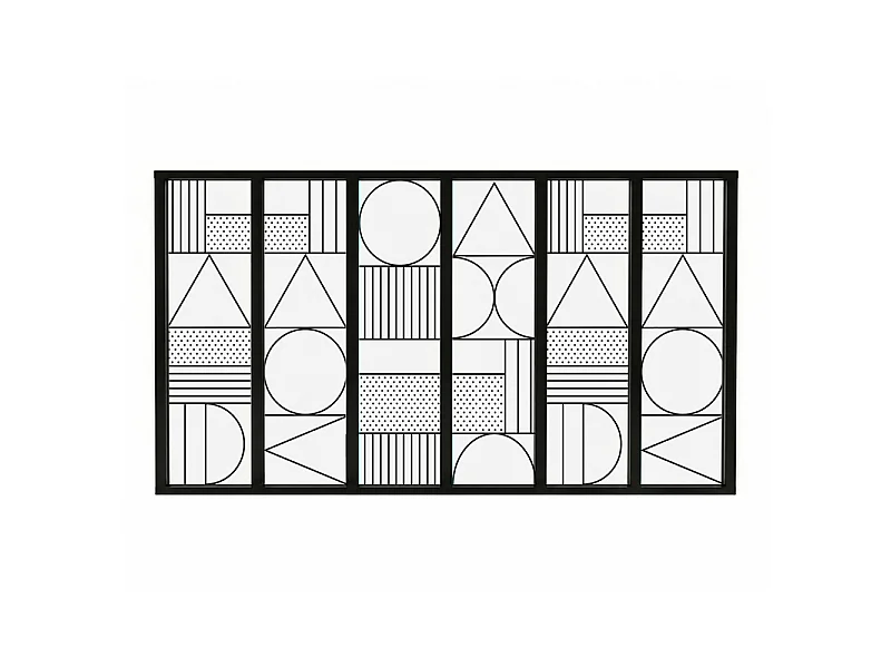 Verrière atelier intérieure aluminium noir 6 vitrages 201 x 117 cm - Décor géométrique - Geometric - noir et transparent - Verre trempé