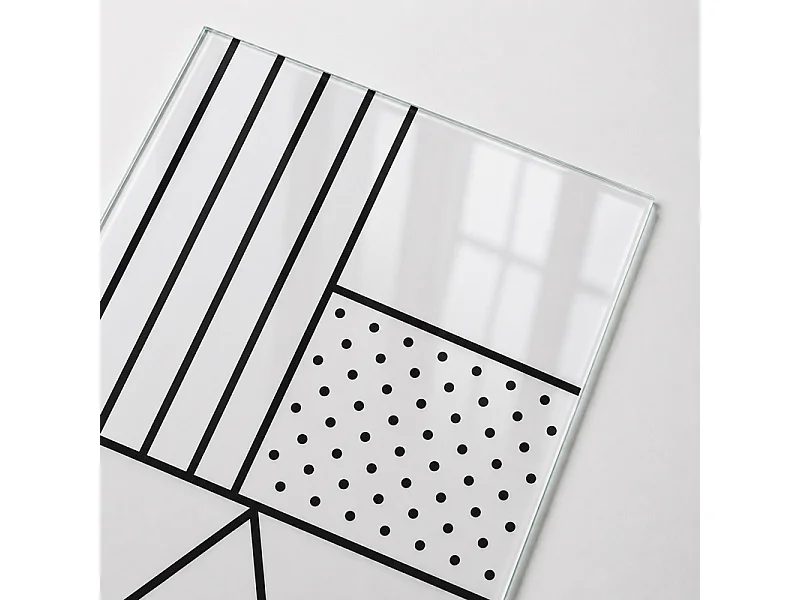 Verrière atelier intérieure aluminium noir 6 vitrages 201 x 117 cm - Décor géométrique - Geometric - noir et transparent - Verre trempé