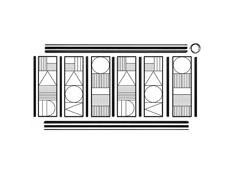 Verrière atelier intérieure aluminium noir 6 vitrages 201 x 117 cm - Décor géométrique - Geometric - noir et transparent - Verre trempé
