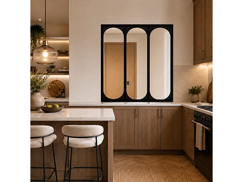Verrière atelier intérieure aluminium noir 3 vitrages 102 x 117 cm - Décor art déco - Totem - noir et transparent - Verre trempé